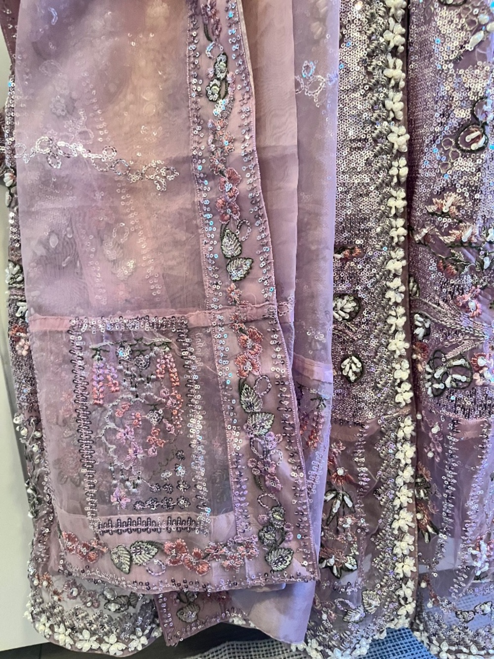 pink purple lilies 4-piece desi dress, pakistani indian dress - Picture 13 of 15